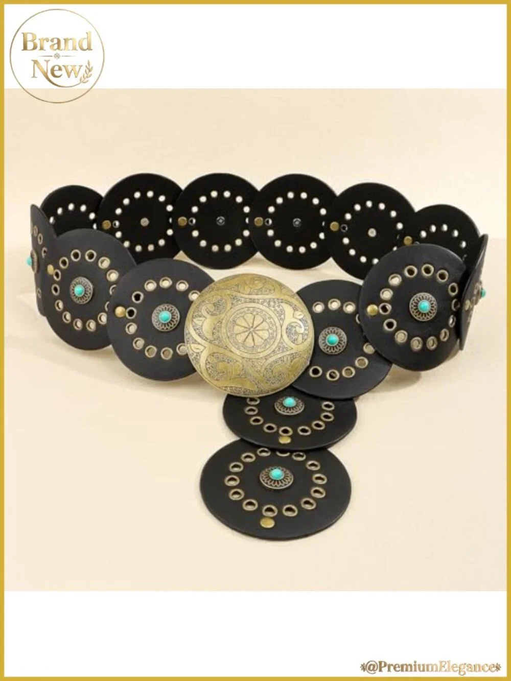 PU Leather Western Concho Disc Belt Adjustable Cowgirl Boho Wide Waist Belt for